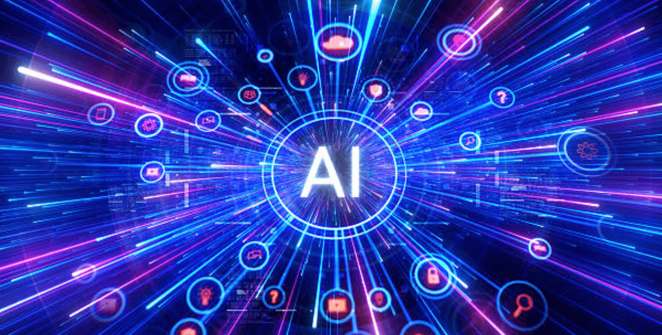 Sigle « AI » au centre d'une constellation d'icônes reliées entre elles
